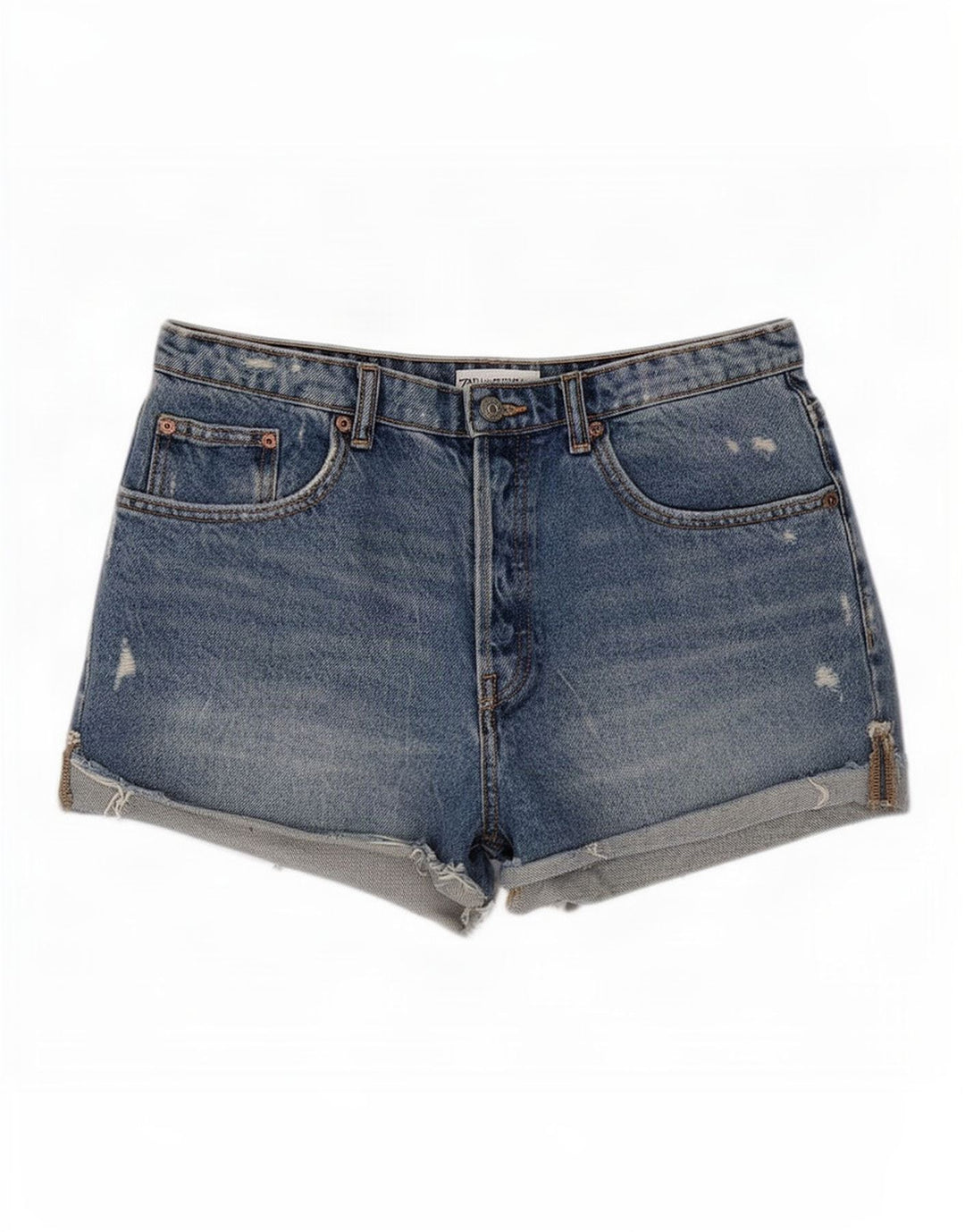 Zara Shorts jeans feminino desgastado UE 40 médio W30 azul