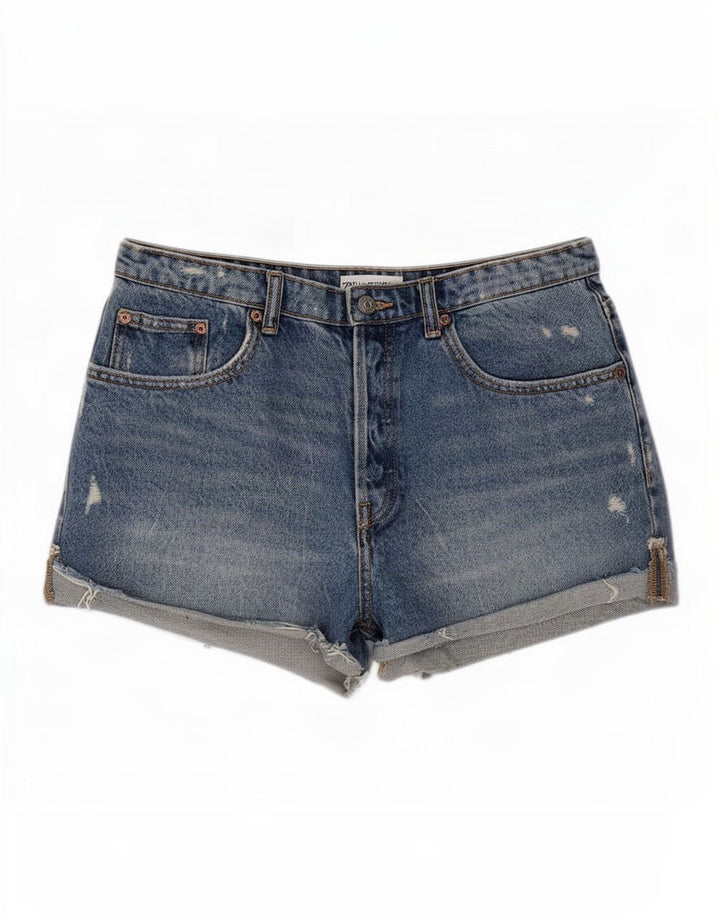 Zara Shorts jeans feminino desgastado UE 40 médio W30 azul