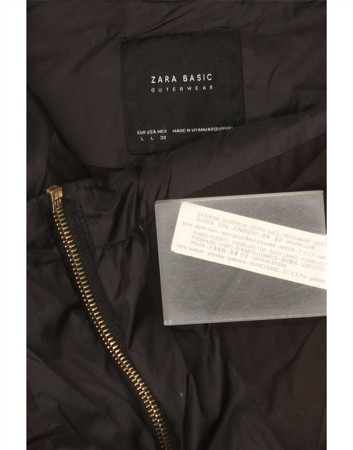 Jaqueta acolchoada com capuz feminina Zara Reino Unido 16 grande nylon preto