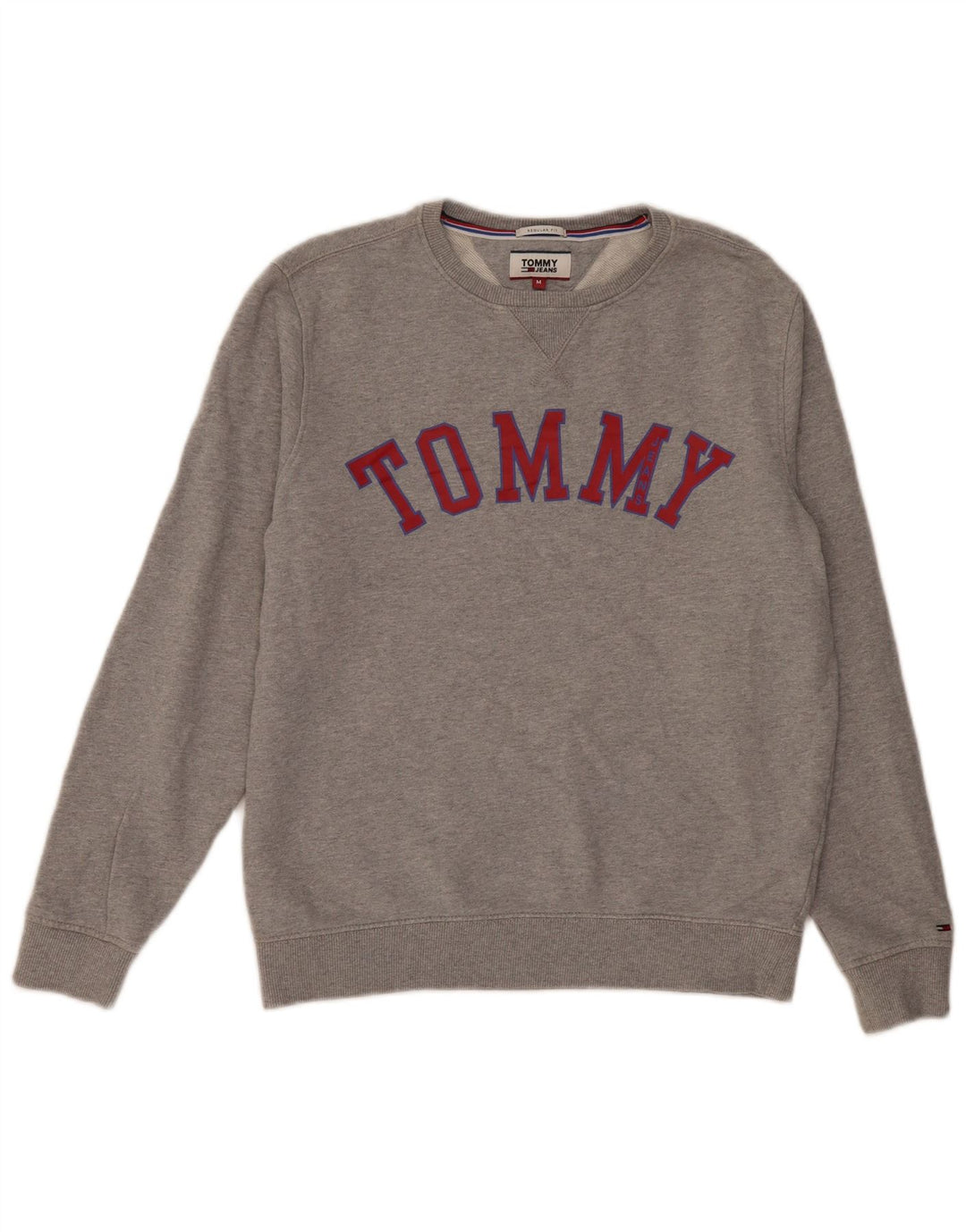 Tommy Hilfiger moletom gráfico feminino jumper UK 14 cinza médio manchado
