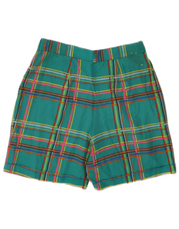 KENZO Womens High Waist Chino Shorts EU 42 Large W30  Green Plaid Cotton