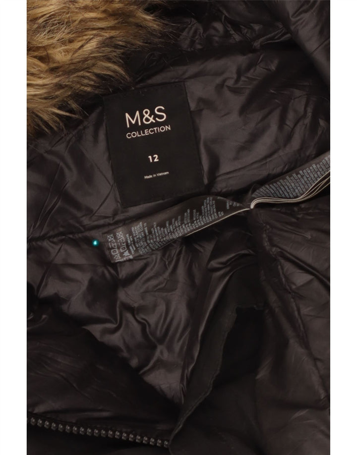 Sobretudo feminino Marks & Spencer com capuz UK 12 poliéster preto médio
