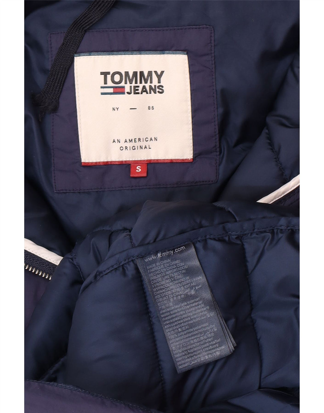 Casaco acolchoado com capuz feminino Tommy Hilfiger Reino Unido 10 pequeno azul marinho poliamida