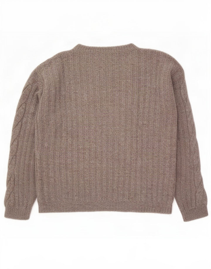 Suéter feminino vintage com gola redonda UK 14 cinza médio