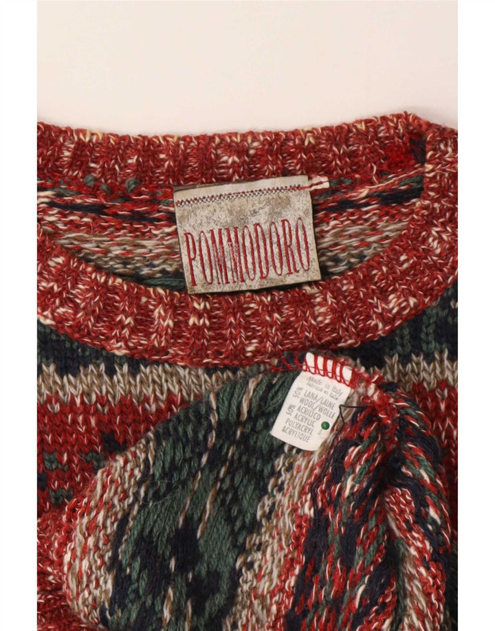 Suéter vintage masculino com gola redonda, médio multicolorido de lã Fair Isle