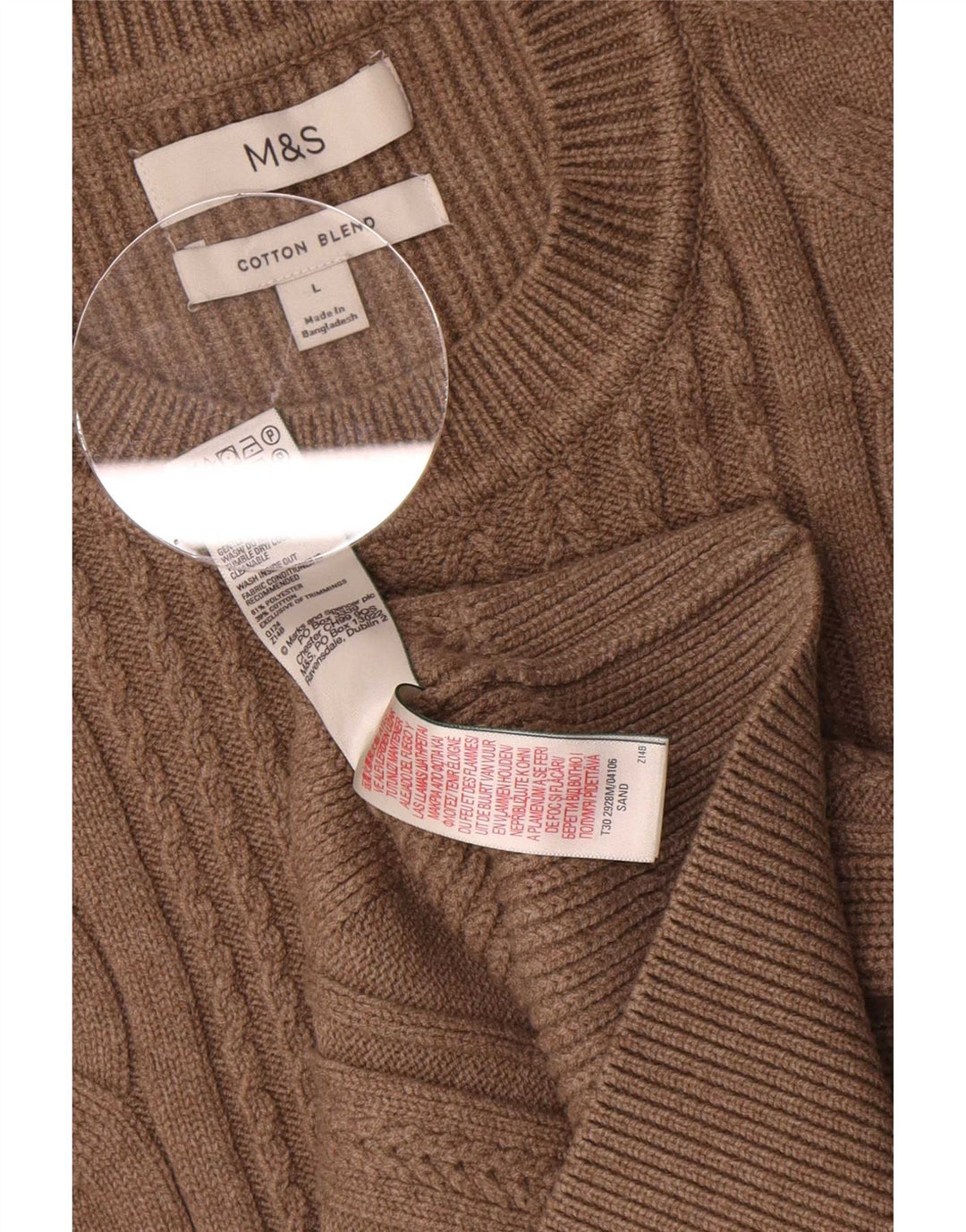 Suéter masculino Marks & Spencer com gola redonda, grande algodão marrom