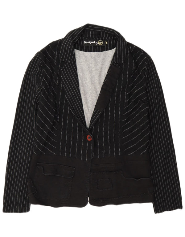 Desigual Jaqueta Blazer Feminina com 1 Botão EU 44 XL Viscose Listrada Cinza