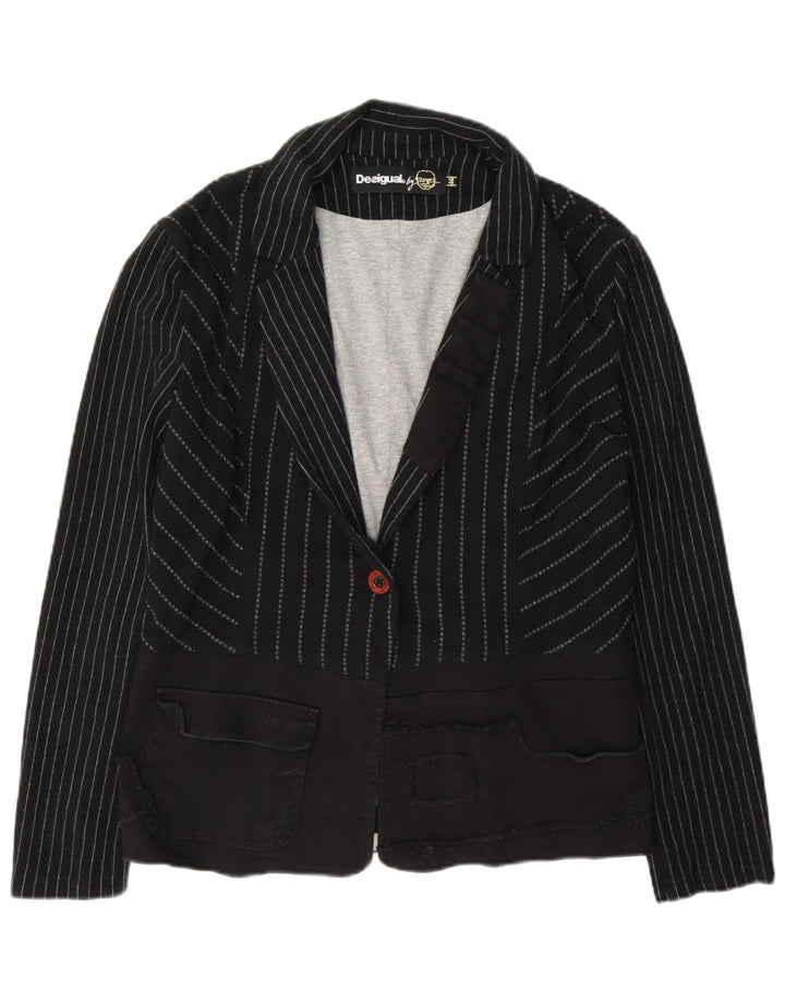 Desigual Jaqueta Blazer Feminina com 1 Botão EU 44 XL Viscose Listrada Cinza