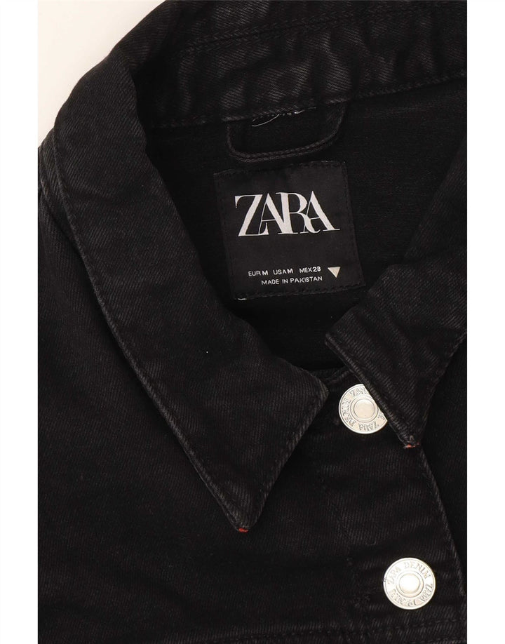 Zara Womens Crop Oversized Denim Jacket Reino Unido 14 Médio Preto