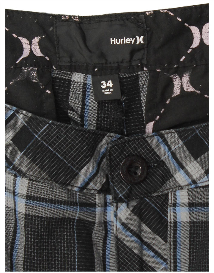 Shorts cargo masculino Hurley W34 grande algodão xadrez preto