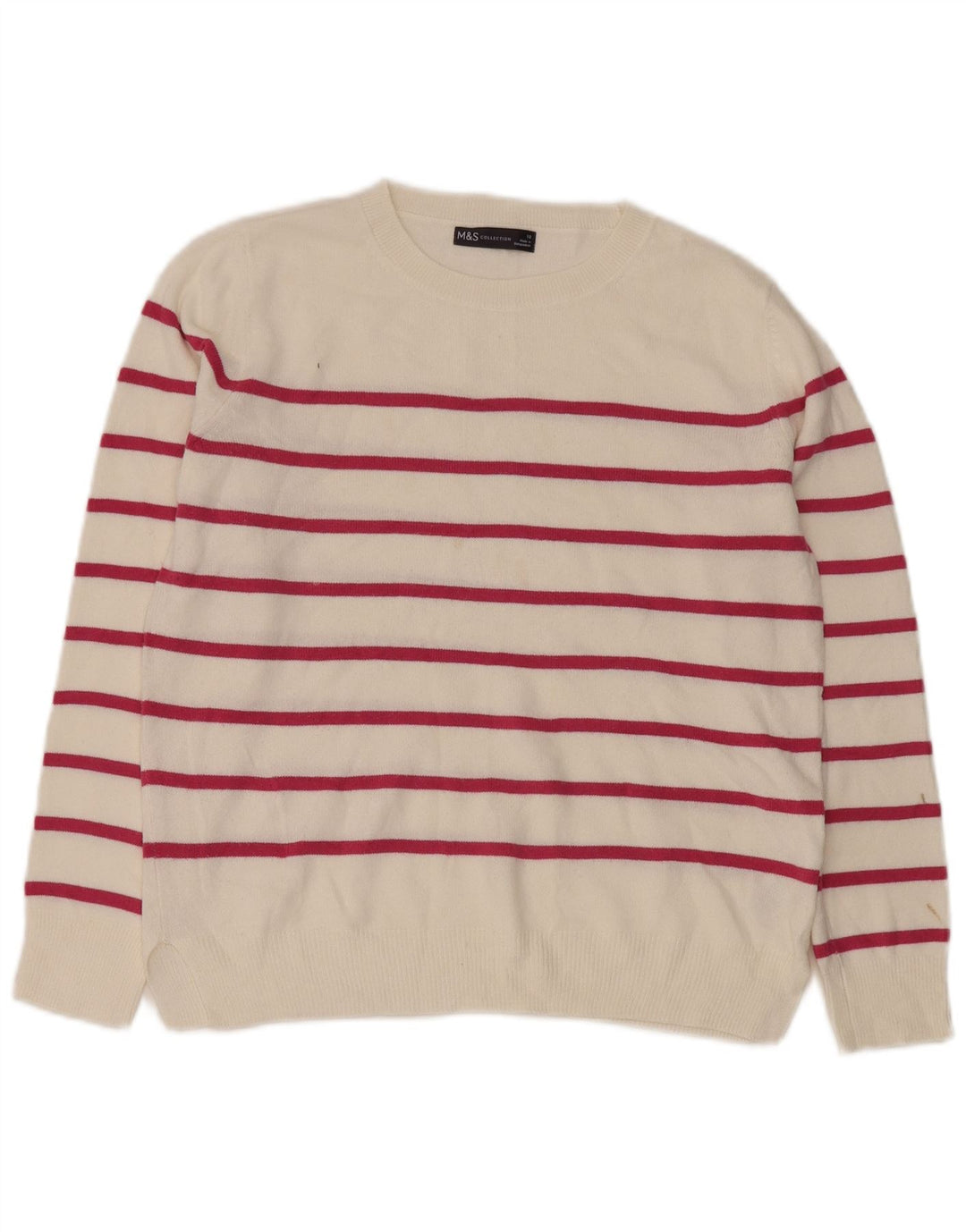 Suéter feminino Marks & Spencer com gola redonda, listrado branco pequeno, Reino Unido 10