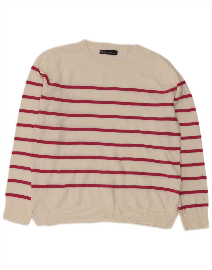 Suéter feminino Marks & Spencer com gola redonda, listrado branco pequeno, Reino Unido 10