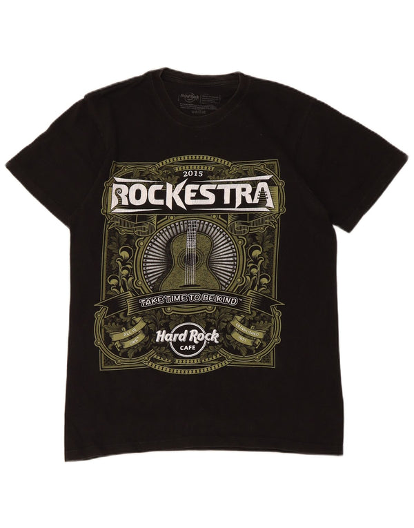 Camiseta masculina Hard Rock Cafe Rockestra com estampa gráfica pequena de algodão preto