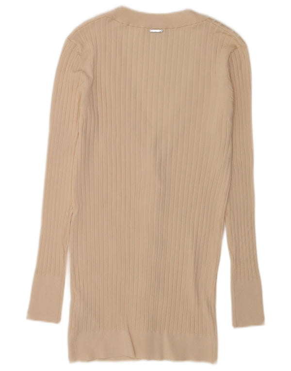 Suéter feminino Guess Longline Cardigan UK 8 pequeno bege viscose
