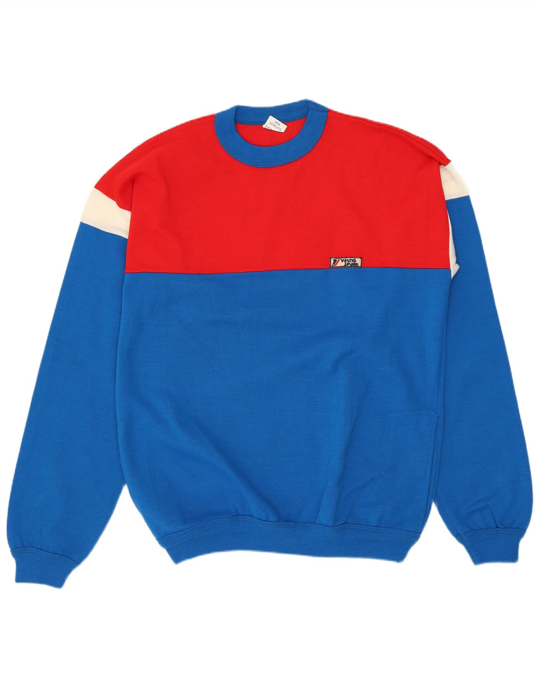 Suéter masculino VINTAGE com gola redonda e acrílico colorido bloco médio azul