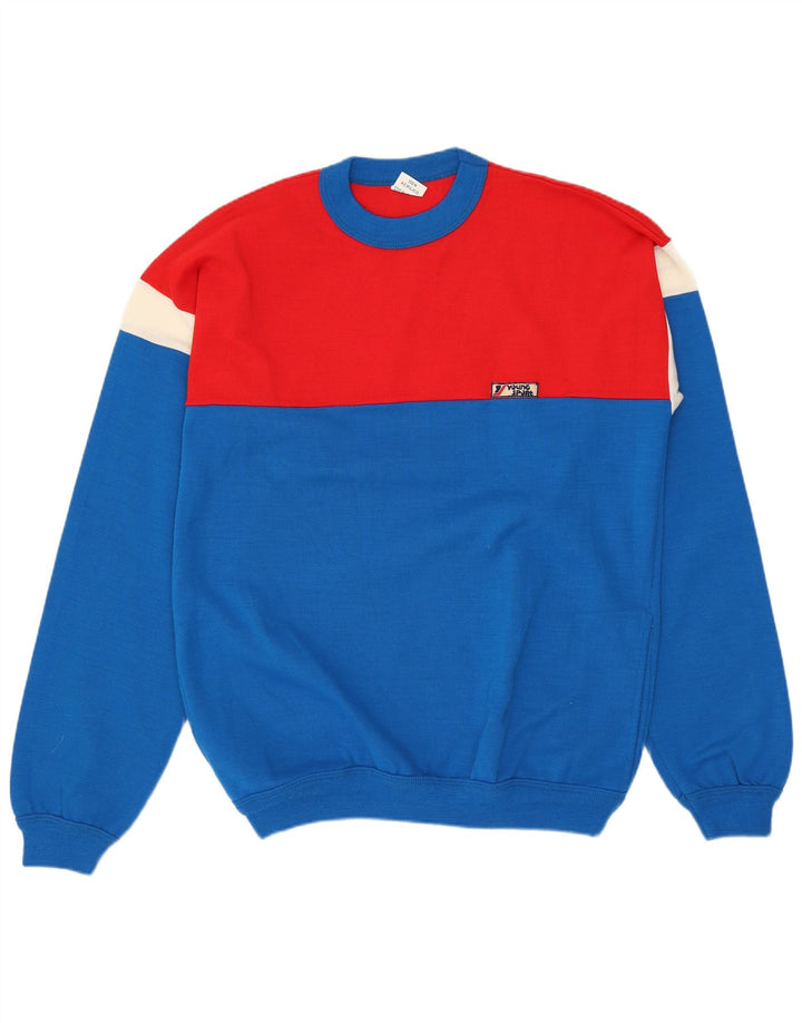 Suéter masculino VINTAGE com gola redonda e acrílico colorido bloco médio azul