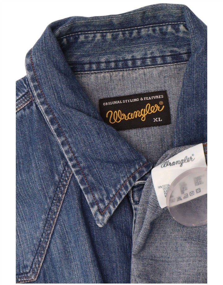 Camisa jeans masculina Wrangler XL azul algodão