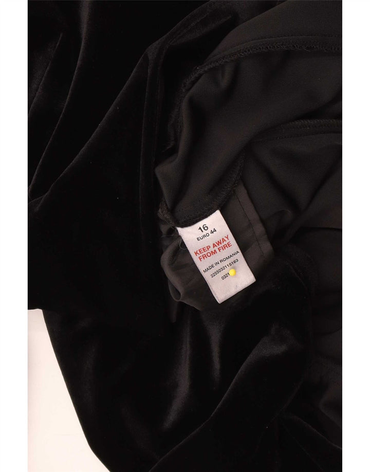 Sobretudo de veludo feminino vintage UK 16 grande poliéster preto