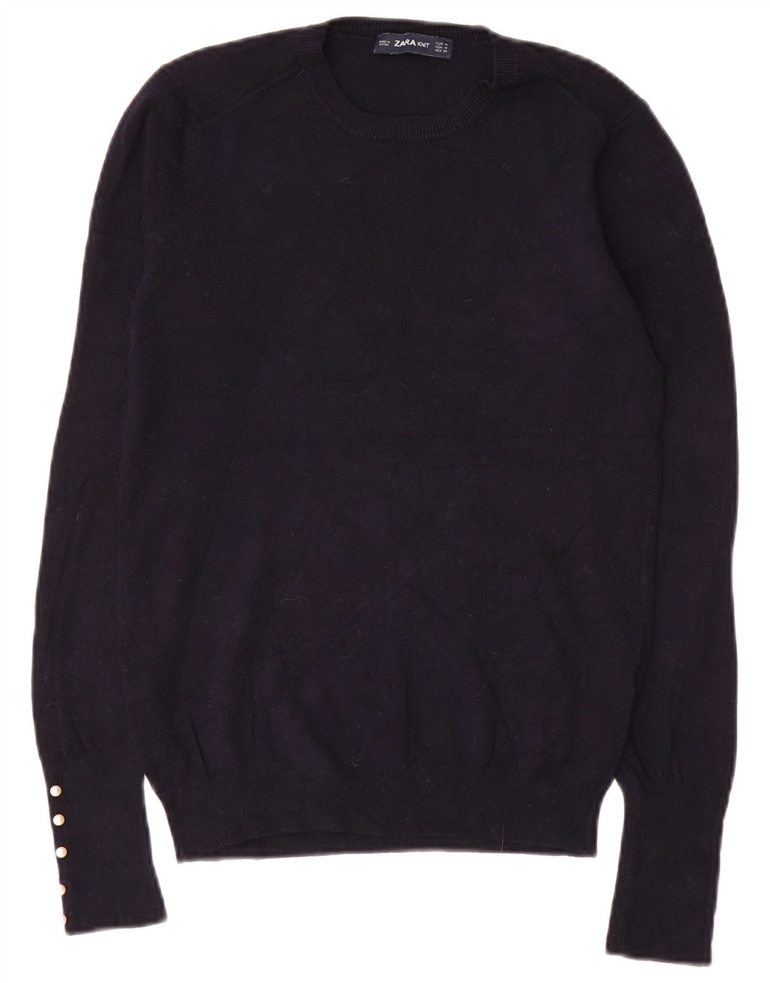 Suéter feminino ZARA com gola redonda, Reino Unido 12, médio, azul marinho