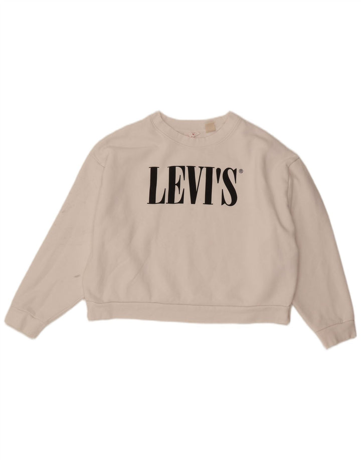 Moletom feminino Levi's Crop Graphic Oversized Jumper Reino Unido 14 Grande Branco