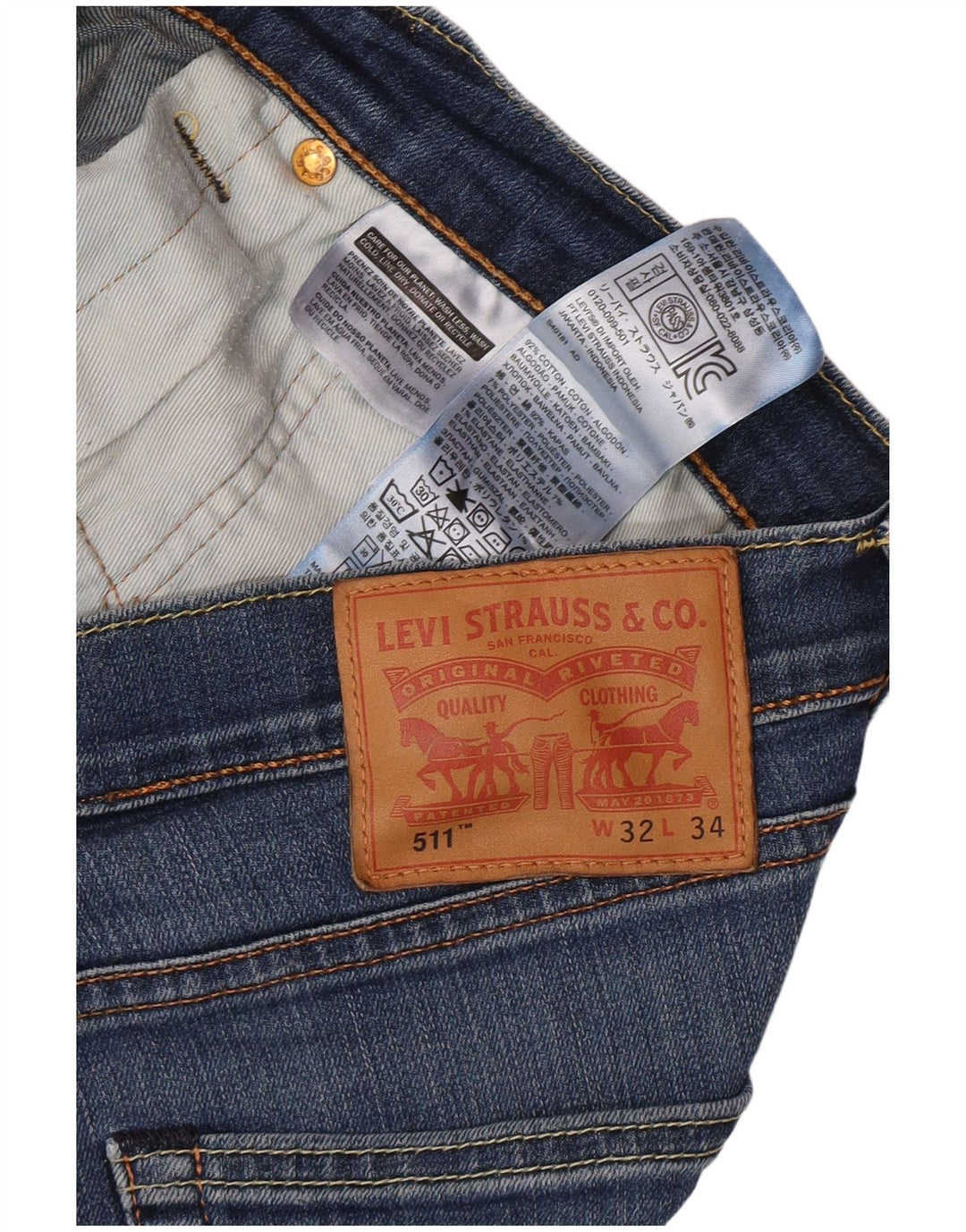 LEVI'S Masculino 511 Shorts Jeans W32 Médio Azul Algodão