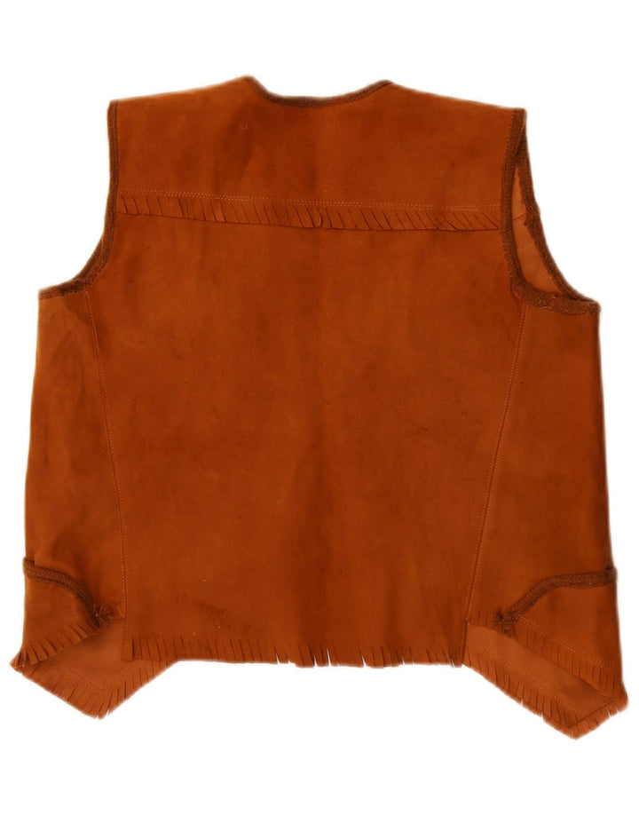 Colete de camurça vintage feminino UK 14 marrom médio