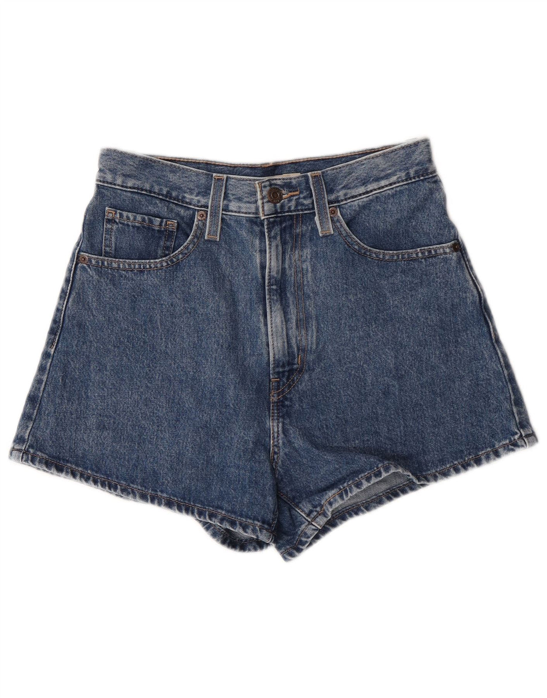 Shorts jeans feminino de cintura alta Levi's W27 pequeno algodão azul