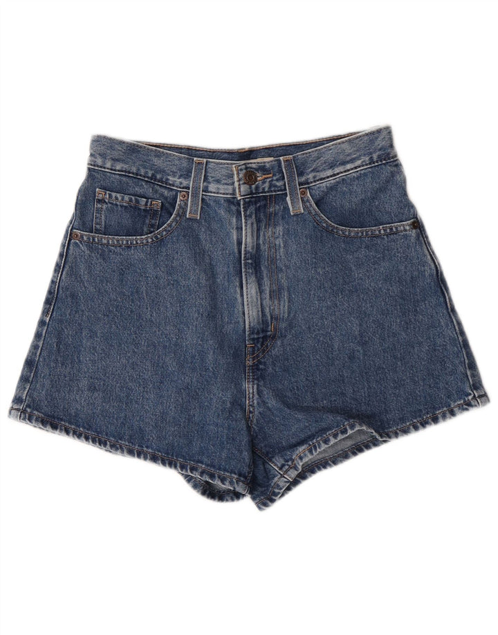 Shorts jeans feminino de cintura alta Levi's W27 pequeno algodão azul