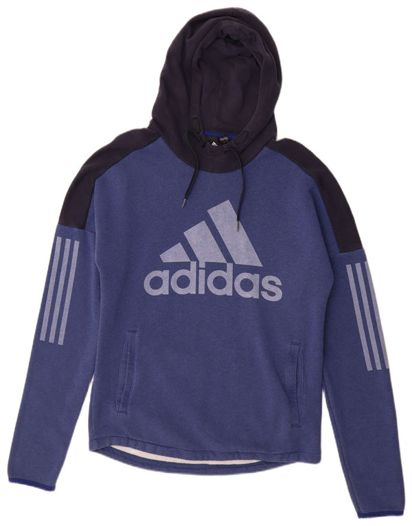 ADIDAS Mens Graphic Hoodie Jumper Pequeno Azul Marinho Colourblock Algodão