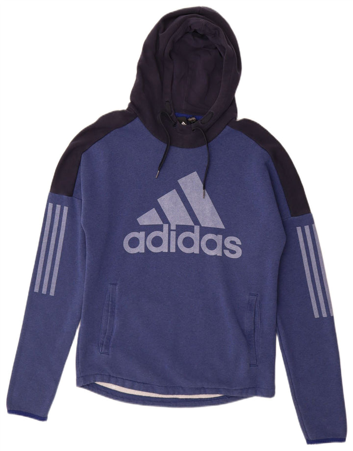 ADIDAS Mens Graphic Hoodie Jumper Pequeno Azul Marinho Colourblock Algodão