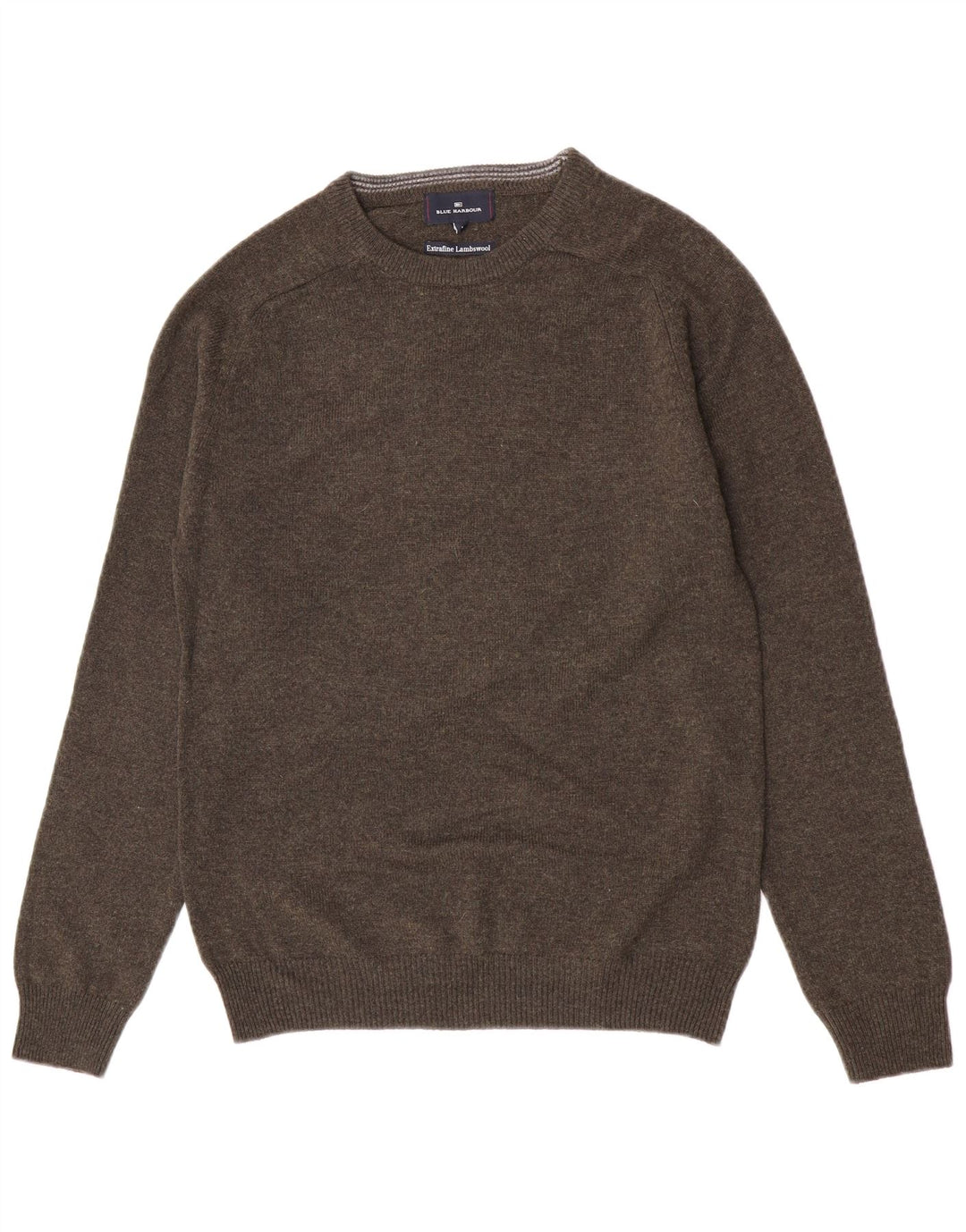 Suéter masculino Marks & Spencer com gola redonda, lã de cordeiro manchada verde pequena
