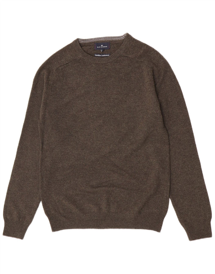 Suéter masculino Marks & Spencer com gola redonda, lã de cordeiro manchada verde pequena