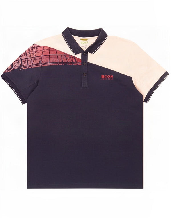 Camisa polo masculina Hugo Boss Regular Fit 2XL algodão colorblock azul marinho