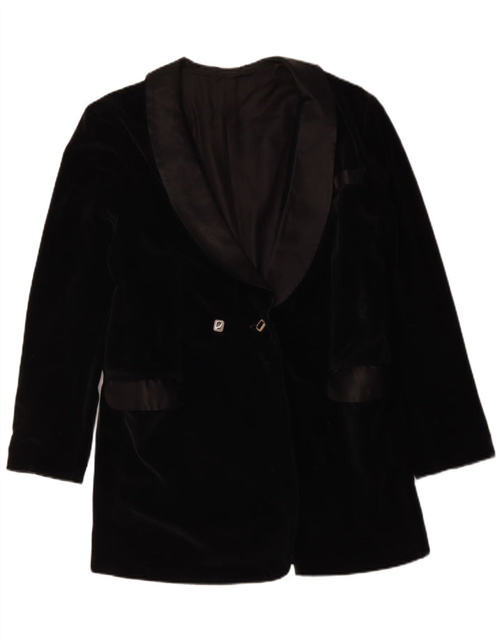 Jaqueta blazer feminina vintage de veludo com peito duplo Reino Unido 14 médio preto