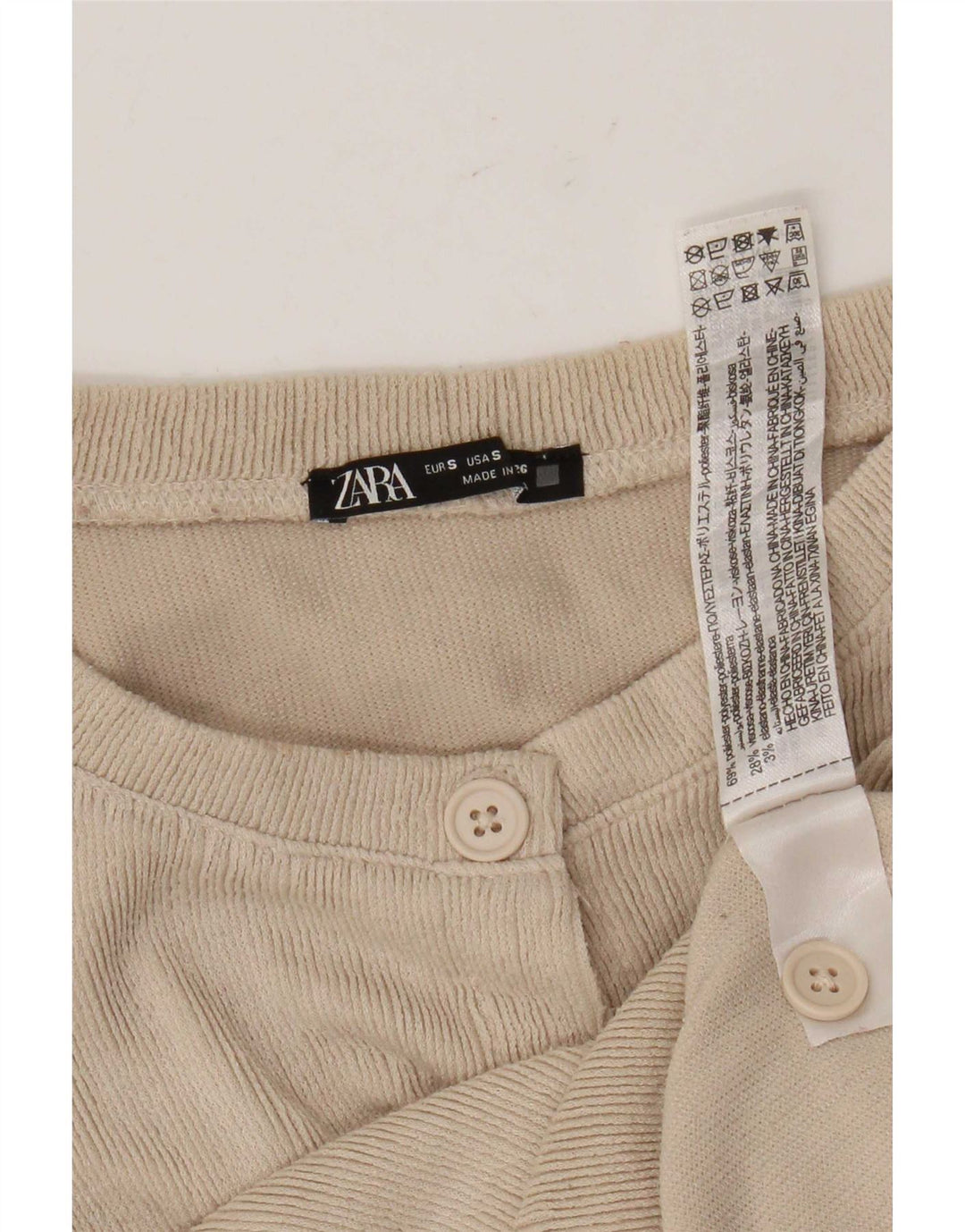 Zara Womens Crop Cardigan Sweater UK 10 Pequeno Poliéster Bege