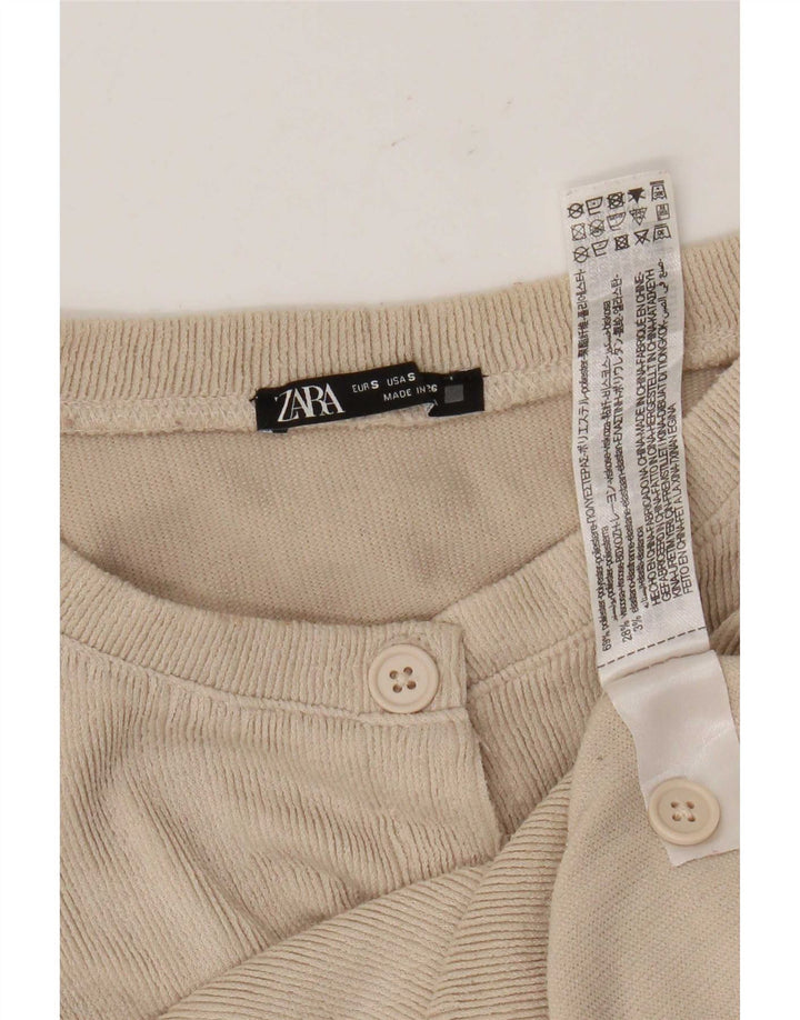 Zara Womens Crop Cardigan Sweater UK 10 Pequeno Poliéster Bege