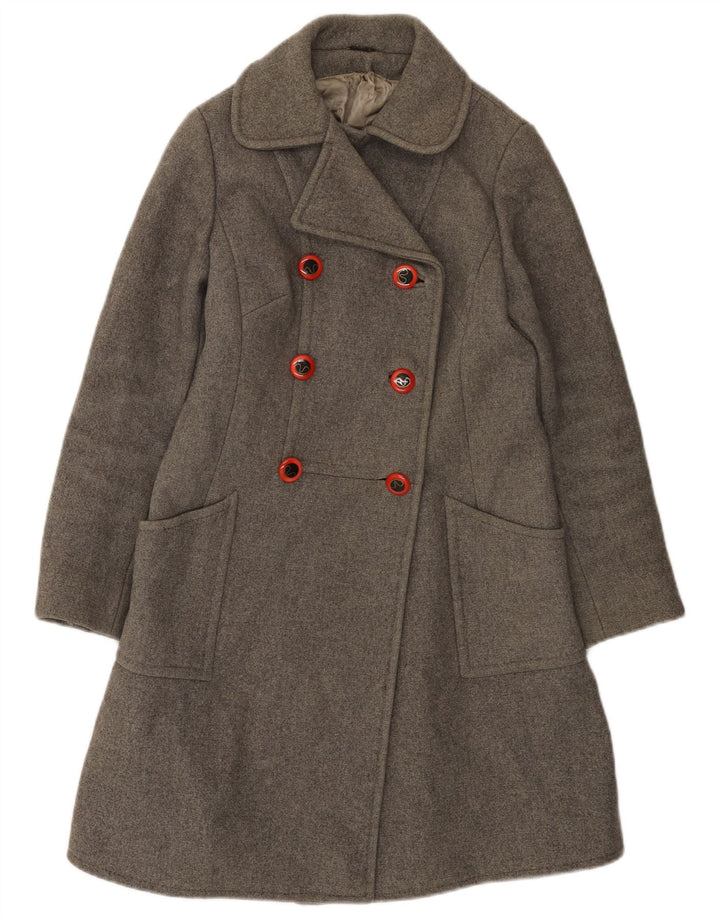 Casaco feminino vintage com peito duplo UK 10 pequeno cinza