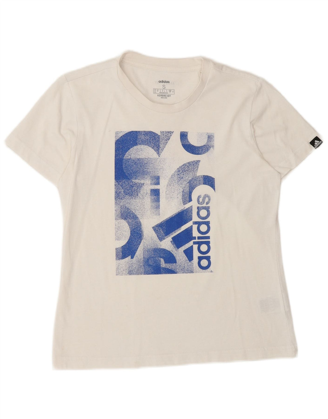 ADIDAS Womens Aeroready Graphic T-Shirt Top Reino Unido 8/10 Pequeno Algodão Branco