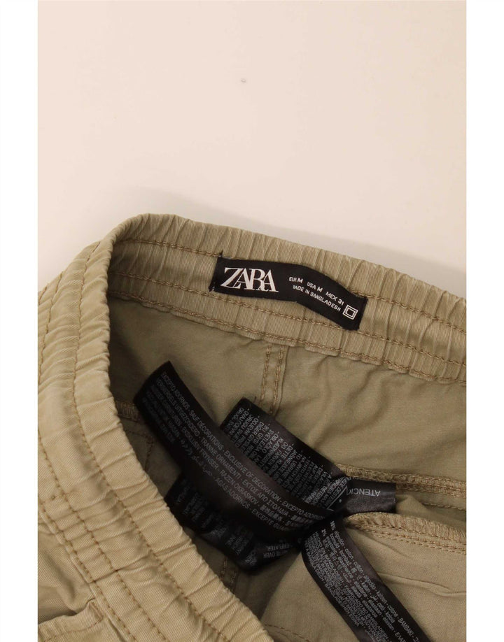 Zara Mens Joggers Cargo Calças Médio W31 L27 Algodão Cáqui