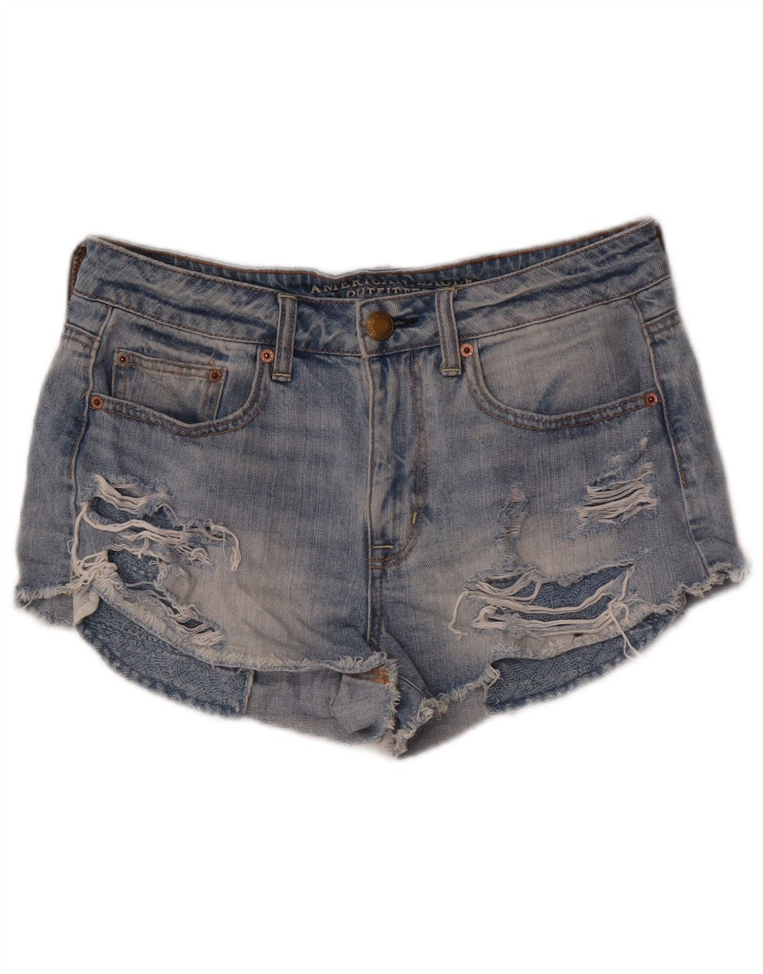 Shorts jeans feminino American Eagle desgastado EUA 8 médio W30 azul