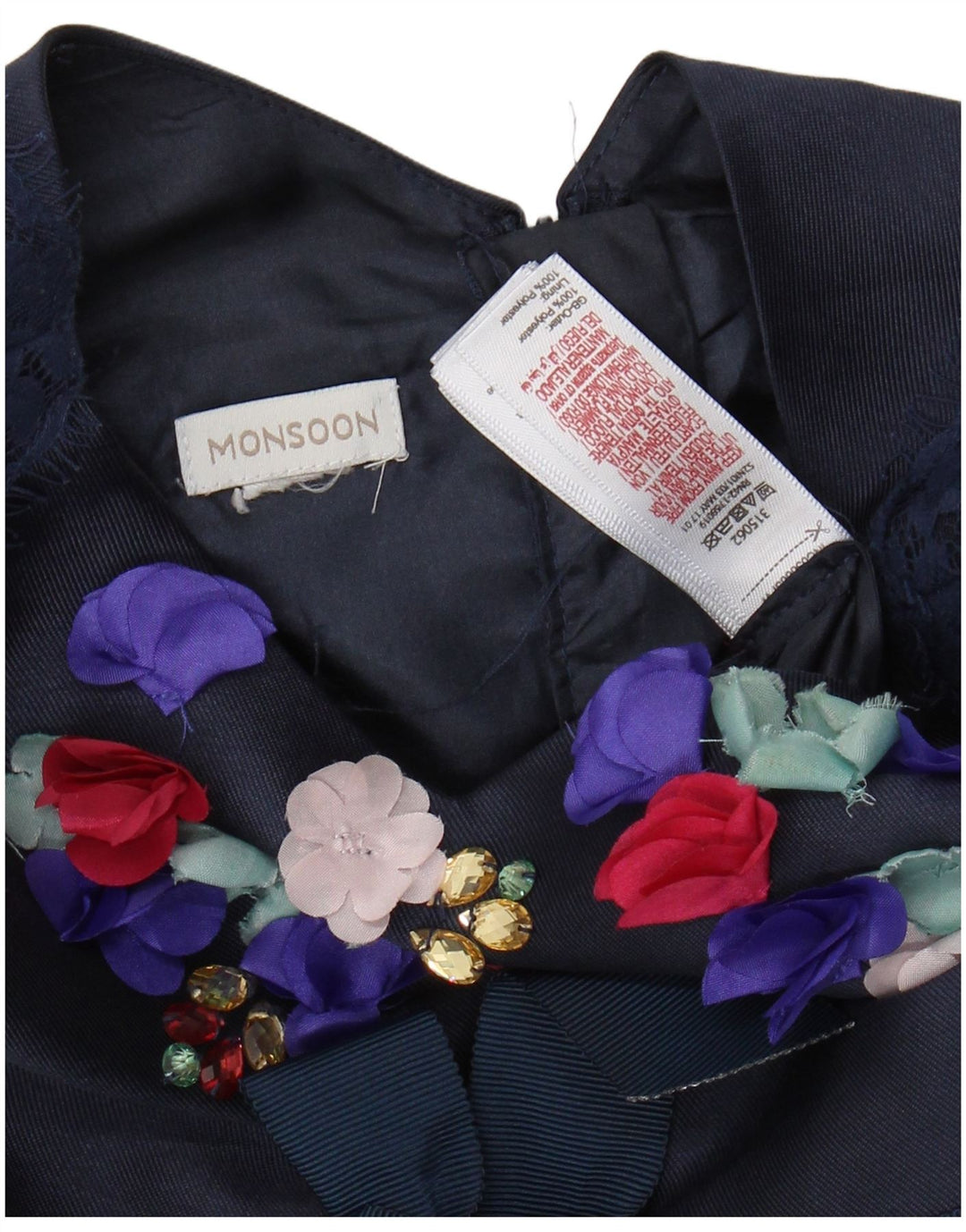 Vestido evasê feminino MONSOON 9-10 anos azul marinho floral poliéster