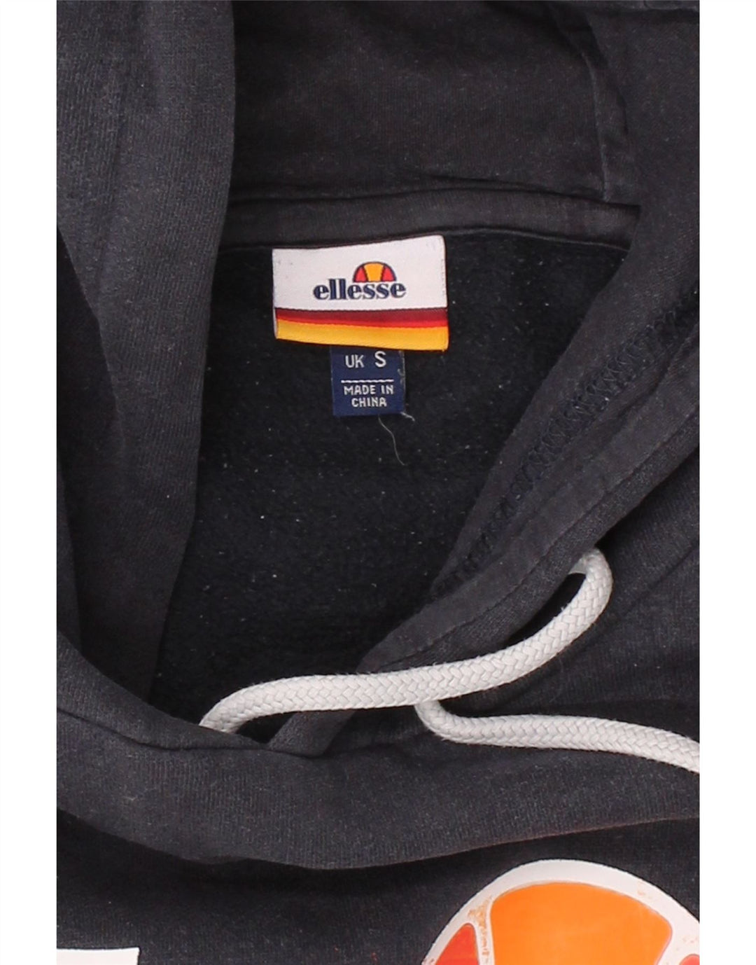 ELLESSE Mens Graphic Hoodie Jumper Small Navy Blue Cotton Vintage Ellesse and Second-Hand Ellesse from Messina Hembry 