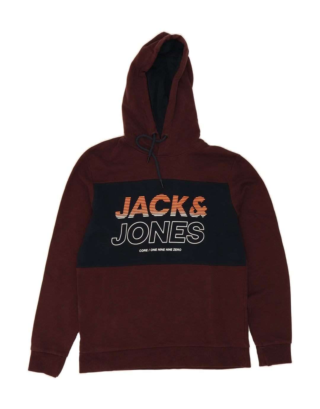 JACK & JONES Mens Graphic Hoodie Jumper Large Brown Colourblock Cotton Vintage Jack & Jones and Second-Hand Jack & Jones from Messina Hembry 