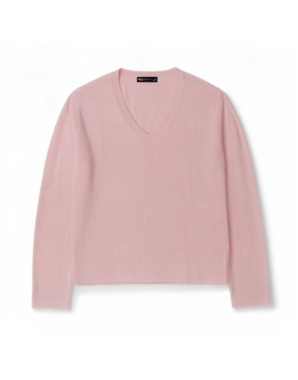 Suéter feminino Marks & Spencer com decote em V Reino Unido 14 grande acrílico rosa