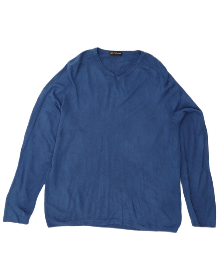 Suéter masculino Marks & Spencer Autograph com decote em V grande acrílico azul