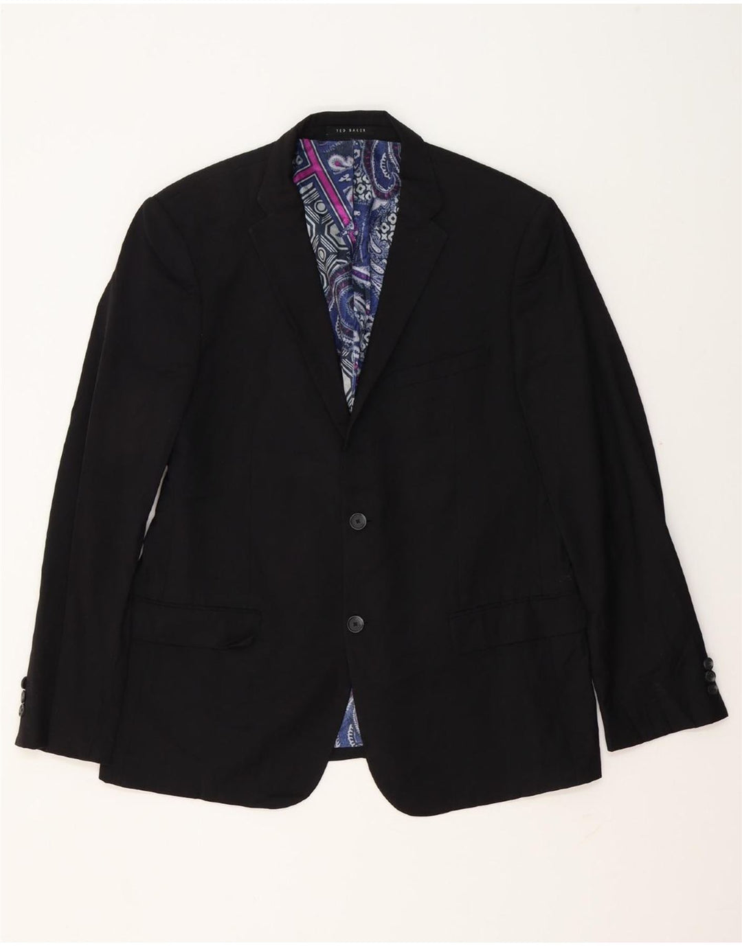 Jaqueta blazer masculina de 2 botões TED BAKER Reino Unido 42 XL lã preta