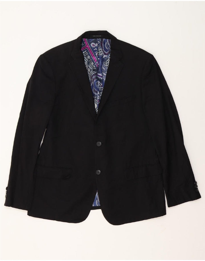 Jaqueta blazer masculina de 2 botões TED BAKER Reino Unido 42 XL lã preta