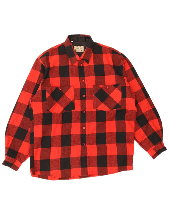Camisa masculina vintage de flanela média xadrez vermelha