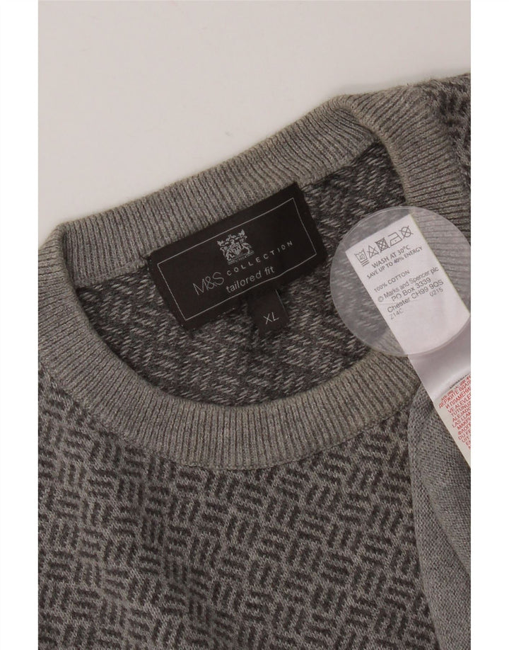 Suéter masculino Marks & Spencer com gola redonda e ajuste personalizado XL cinza