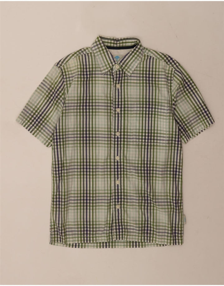 Camisa masculina de manga curta Fat Face pequena algodão verde guingão